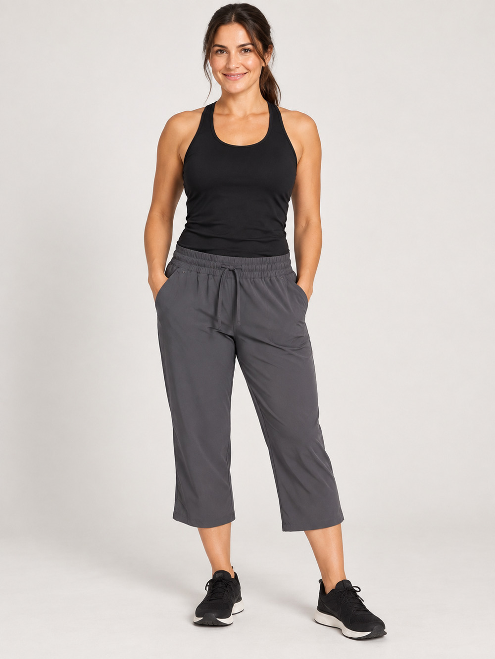 C9 Champion Women’s Large Gray Capri Pants Drawstring Stretch Activewear 21” Ins